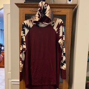 Burgundy Hoodie with Geometric Sleeves